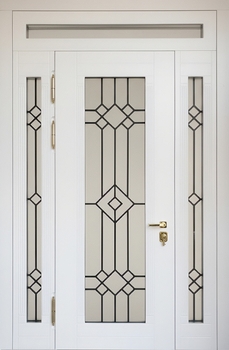 Входная группа с максимальным остеклением, ковкой, терморазрывом и отделкой белым МДФ Входная группа с максимальным остеклением, ковкой, терморазрывом и отделкой белым МДФ