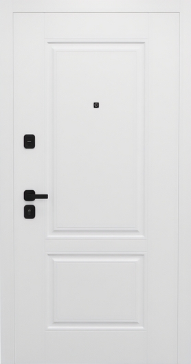 Входная дверь с белыми окрашенными панелями МДФ и скрытыми петлями